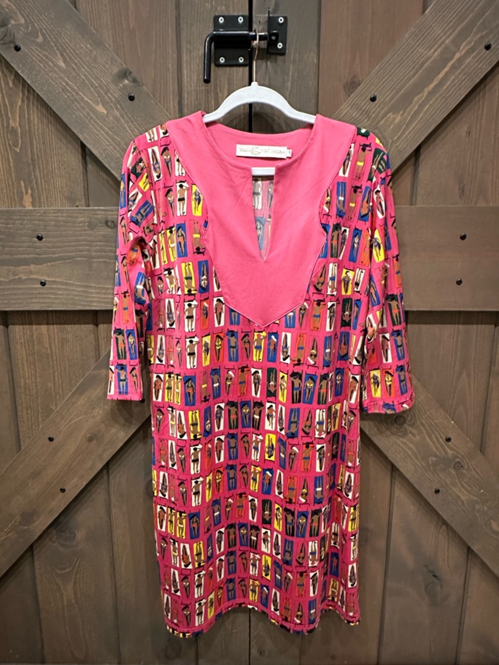 Tracy Negoshian Hot Pink Multi-Color Printed V-Neck Shift Dress